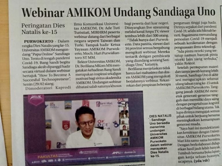 Webinar Amikom Purwokerto Undang Sandiaga Uno 1 - Universitas Amikom Purwokerto Uno 768X576 1 - S1 Program Studi Ilmu Komunikasi